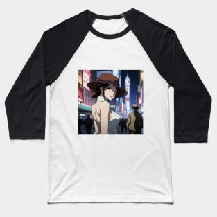 Elegant Enigma: Lady Mafia in White Dress and Fedora Baseball T-Shirt